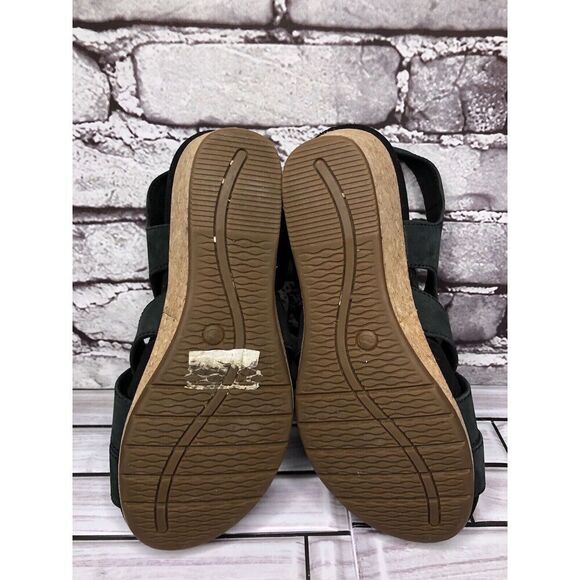 Clarks Unstructured Black Leather Criss Cross Strap Cork Wedge Sandals Women 7M - Picture 15 of 16